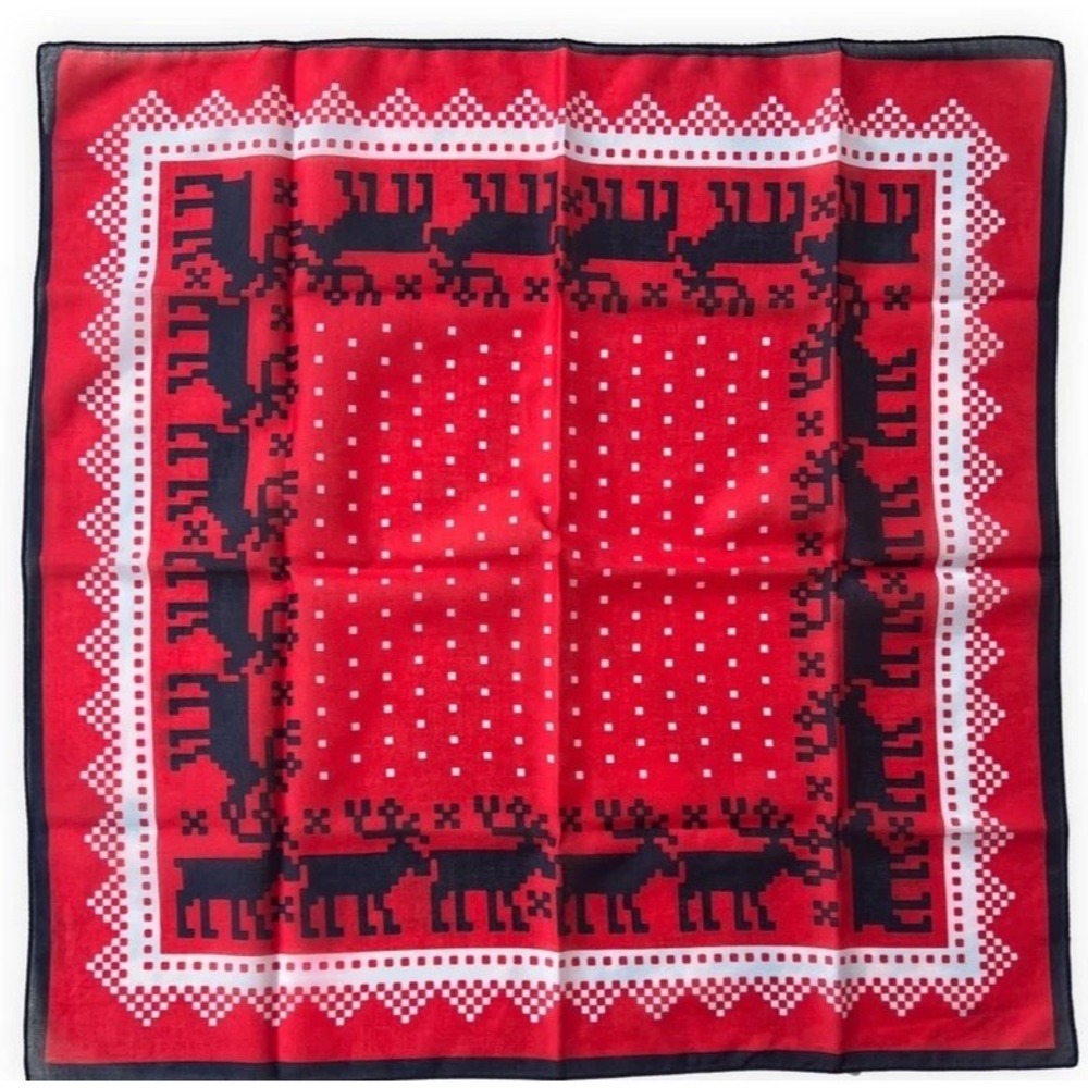 Vintage Norge‎ Reindeer Square Cotton Scarf Bandana 23" Scandinavian